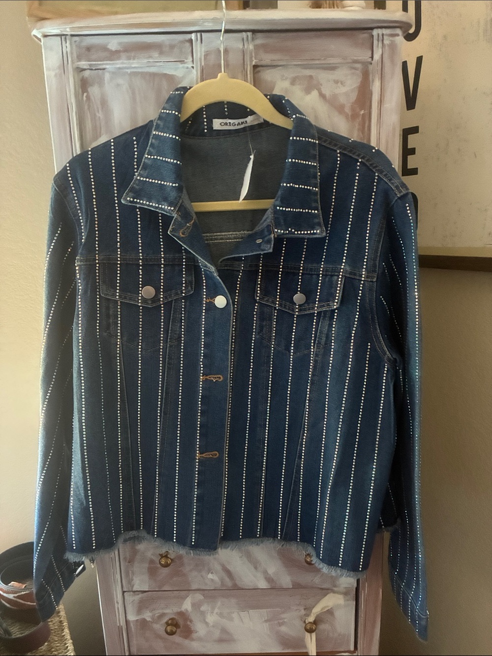 ORB & APE Dark Blue Stud-Striped Denim Jacket